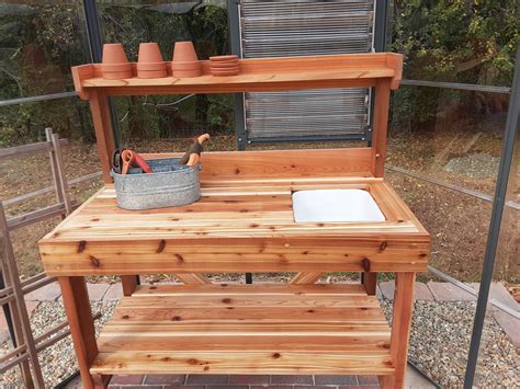 Garden Potting Table Kits, Cedar Potting Bench with Sink | Cedarshed USA | Potting bench with ...