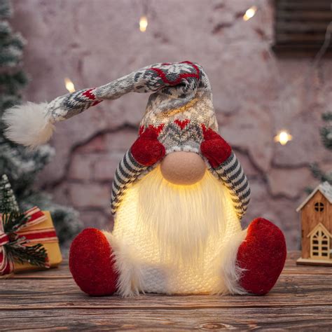 QLEKEY Singing Christmas Gnomes Lighted Tomte with Shaking Knitted Hat Swedish Santa Decor ...