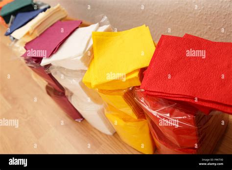 Collection of new colorful paper table napkins Stock Photo - Alamy