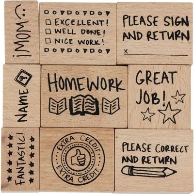 Stamp Set For Teachers - 9-piece Wood Mounted Rubber Stamps, Paper Grading Stamps For Teacher's ...