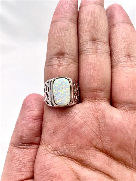 Men's Silver Opal Ring // 925 Sterling Silver // Signet | Etsy
