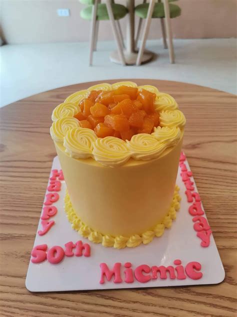 Custom Cake - 4x4 inches mango cake - Happy 50th Birthday Mimic - Pipie Co Bread Cake Pastries ...