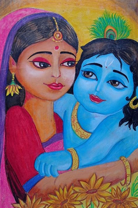 Cartoon maiya Yashoda & Krishna Drawing|| Pastel colour drawing||Mother's day Drawing | Youtube ...