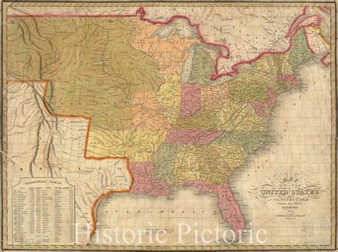 Historical Map, 1824 Map of The United States, Constructed from The ...