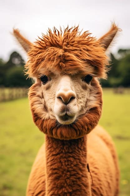 Premium AI Image | a close up of a brown alpaco in a field