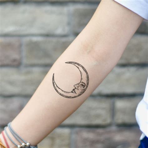 Crescent Moon Face Temporary Tattoo Sticker set of 2 | Etsy