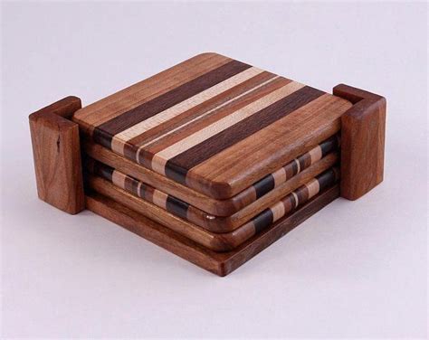 Wood Coasters Wood Coaster Set Wood Coasters With Holder - Etsy | Cool woodworking projects ...