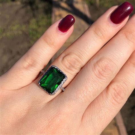 Large Green Stone Bright Ring Square Silver Color Rings in 2023 | Green ...