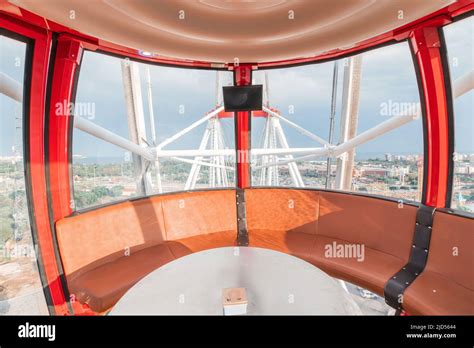 Interior of a cabin of ferris wheel in amusement luna park. Entertainment and fair concept ...