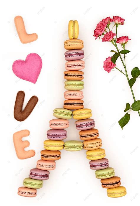 Macarons Eiffel Tower French Colorful Isolated Traditional Tower Rose Photo Background And ...