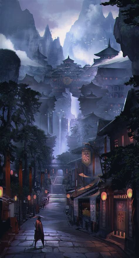 Anime, Sky Lantern, Mountain, Japanese, Castle, Night, Scenery, 3840x2160, Wallp... | Fantasy ...