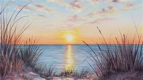 Sand Dunes Beach Sunset Seascape- Acrylic Painting LIVE Tutorial | Beach art painting, Beach ...