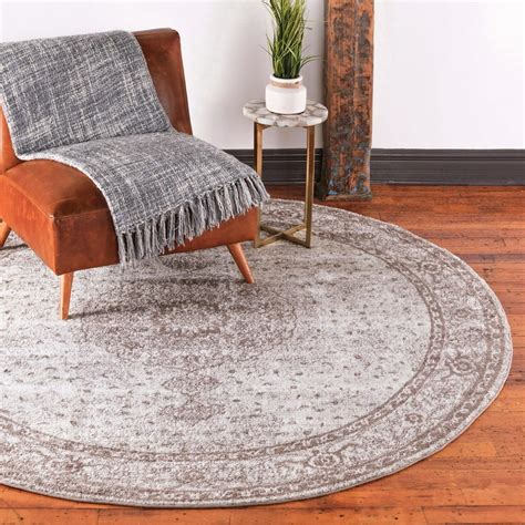 Rugs.com Dover Collection Rug – 8 Ft Round Light Brown Low-Pile Rug Perfect For Kitchens, Dining ...
