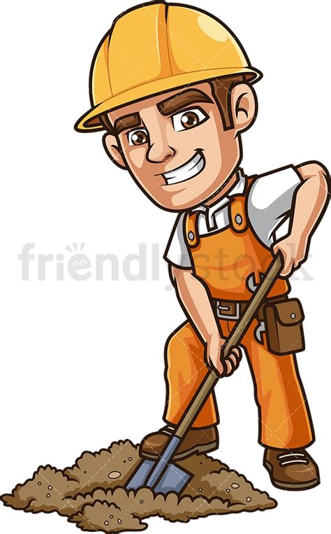 Construction Worker Digging Hole Cartoon Clipart Vector - FriendlyStock