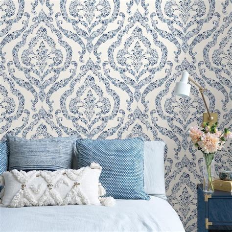 NuWallpaper 30.75-sq ft Blue Vinyl Damask Self-Adhesive Peel and Stick ...