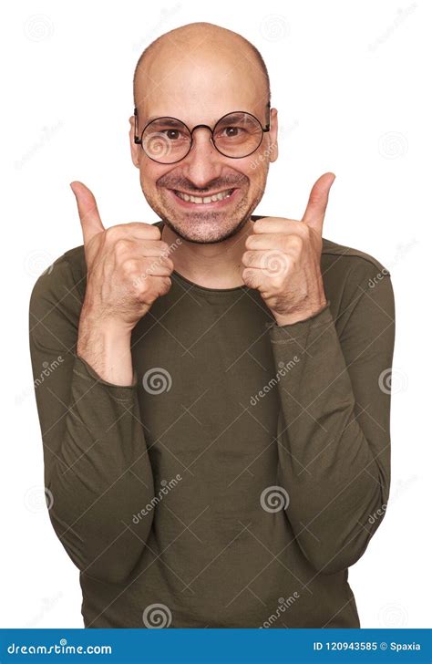 Happy Funny Bald Man Show Thumbs Up Stock Image - Image of happy, beard: 120943585