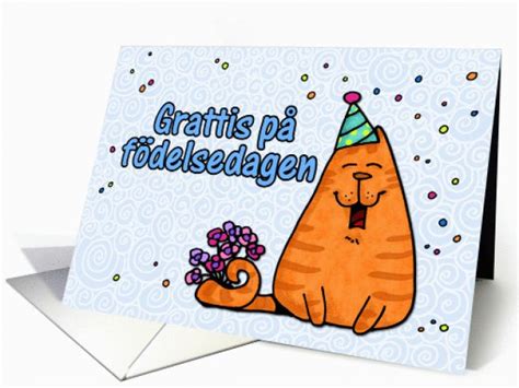 Swedish Birthday Card Happy Birthday Cat Swedish Card 254467 | BirthdayBuzz