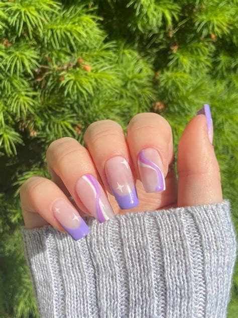 Custom Pastel Purple French Tip Swirl Press on Nails l Free | Etsy