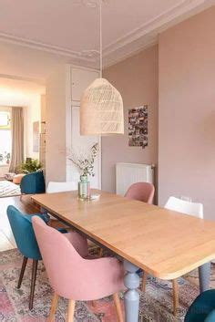 pink dining - Google Search Dining Room Teal, Wood Slab Dining Table, Wooden Dining Table ...