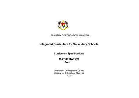 (PDF) MINISTRY OF EDUCATION MALAYSIA Integrated Curriculum for Secondary Schools Curriculum ...