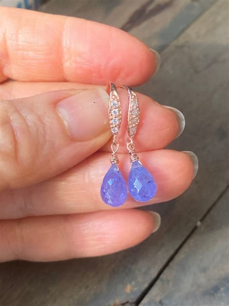 Purple blue Tanzanite Earrings. Periwinkle dangle earrings. | Etsy