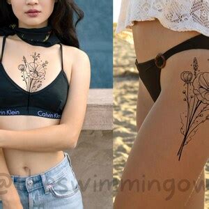 Poppy Bouquet Tattoo Design Ticket Minimialist Flowers Instant Download ...