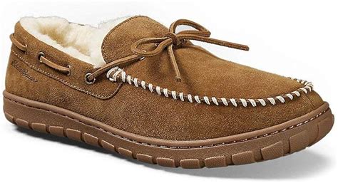 Amazon.com | Eddie Bauer Men's Shearling-Lined Moccasin Slipper, Tan ...