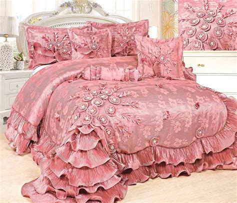 Tache Satin Ruffle Floral Lace Pink Royal Princess Dream Comforter Set ...