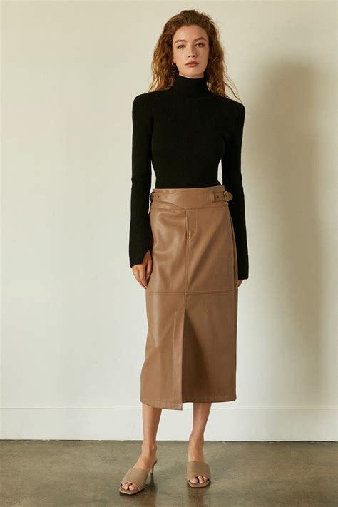 Crescent Natalie Vegan Leather Midi Skirt in Natural | Lyst