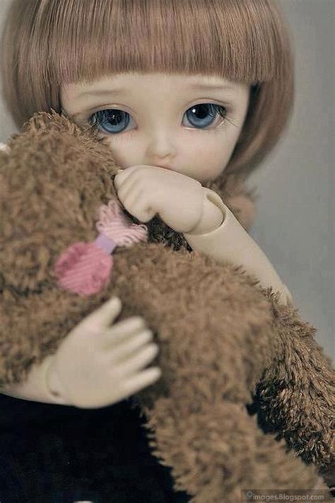 Sad doll girl alone cute with teddy hug