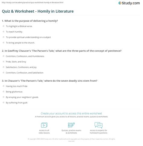 Quiz & Worksheet - Homily in Literature | Study.com