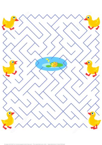 Maze Puzzle with Ducklings | Free Printable Puzzle Games