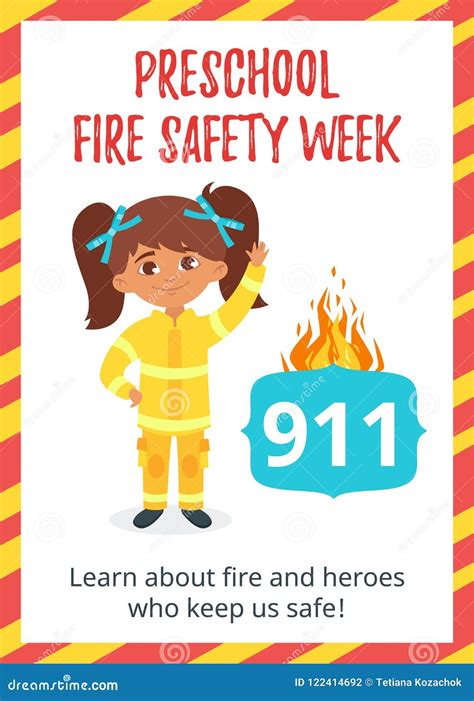 Preschool Fire Safety Week Poster Stock Vector - Illustration of helmet ...