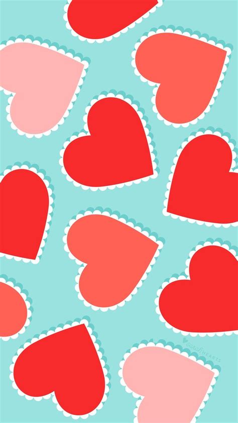 Scalloped red heart iPhone and Android wallpaper with blue background Trendy Wallpaper, Heart ...