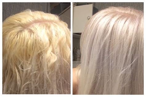 Toning blonde hair from brassy yellow or orange to silvery white ...