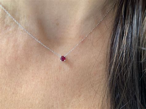 Ruby Necklace / 14k White Gold Ruby Necklace 3mm / Minimalist | Etsy