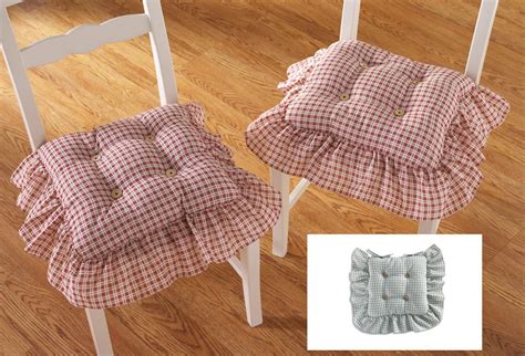 Plaid Ruffled Kitchen Chair Cushions - Set of 2 | Collections Etc.