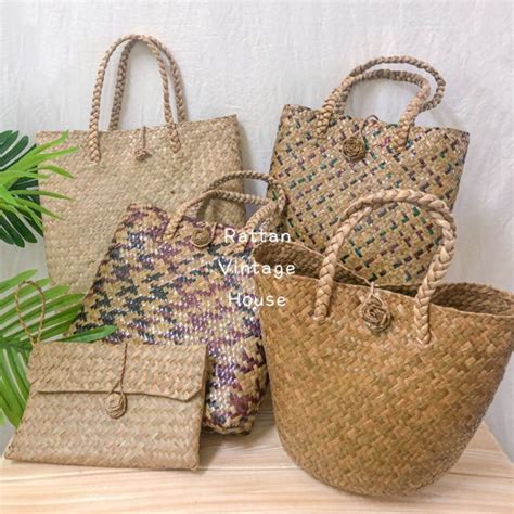 (Rattanvintage)🔥Beg Anyaman Mengkuang | Anyaman Tote Bag | Hand Craft Mengkuang Bag | Bakul ...