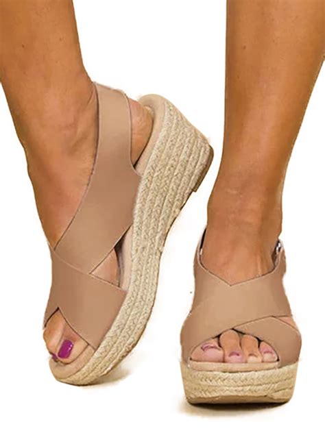 Women Wedge Platform Sandals Espadrille Slingback Ankle Buckle Peep Toe ...