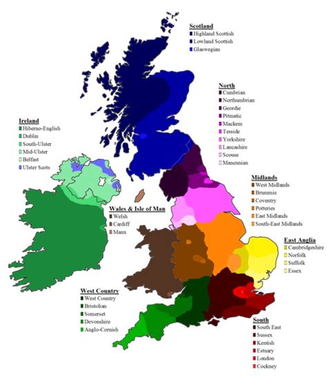 A dialect map of The British Isles - Vivid Maps