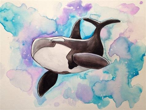 Galaxy Orca Watercolor Painting by TaraTominaga on Etsy