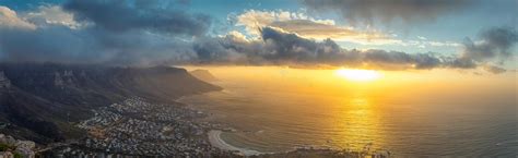 Lion`s Head Top Panoramic View of Table Mountain and Cape Town City at Sunset Stock Photo ...