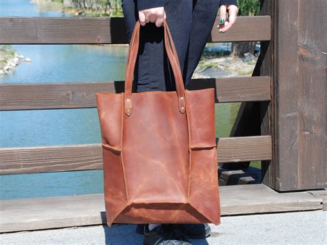 Cognac leather bag leather tote bag leather tote leather | Etsy