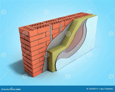 Layered Brick Wall Thermal Insulation Concept 3d Render On Grey Gradient Background Stock ...