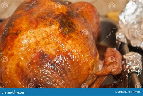 Roasted Turkey, in a Roasting Pan, Cooling before Slicing Stock Image - Image of front, golden ...