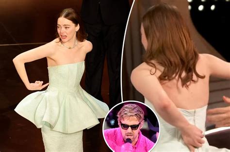 Emma Stone suffers wardrobe malfunction before Oscars acceptance speech, blames Ryan Gosling ...