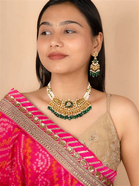 MS1960YGR - Dark Green Color Gold Plated Jadau Kundan Medium Necklace ...