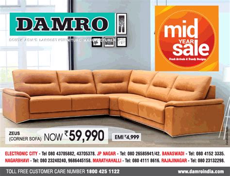 Damro Mid Year Sale Zeus Corner Sofa Now Rs 59990 Ad - Advert Gallery