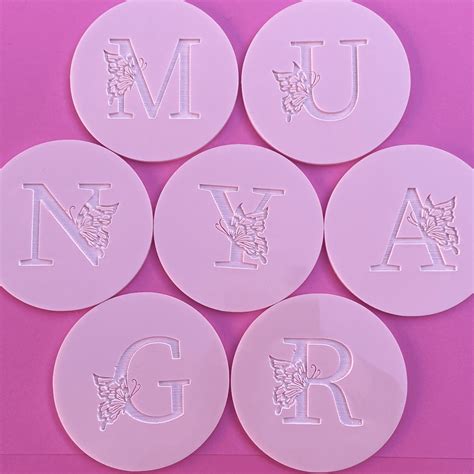 Butterfly Monogram Alphabet Engraved circle stamp - Select Letter