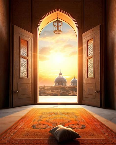 Premium AI Image | islamic prayer temple with islamic prayer background with sunlight behind it